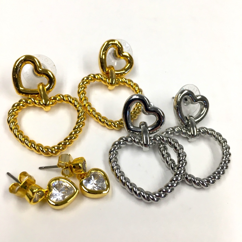 Ann Taylor Heart Earrings Bundle (3) Gold Silver Tone